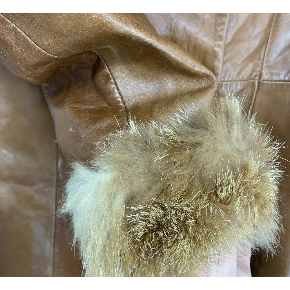 Vintage 1970's Herrero y Rodero Leather Trench Coat Real Fox Fur Trim Spain Sz S - Picture 3 of 8